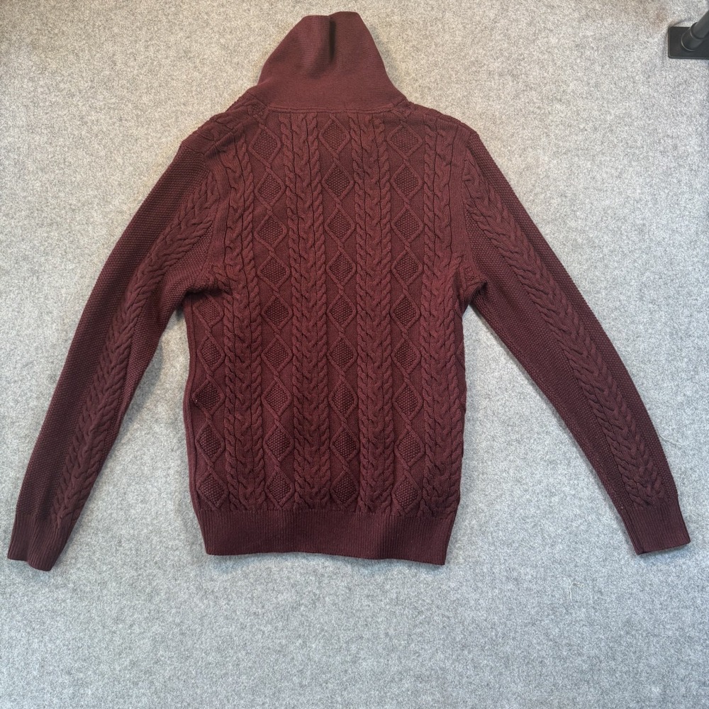 Goodthreads Shawl Collar Cable Knit Sweater Medium Burgundy Cotton Blend‎
